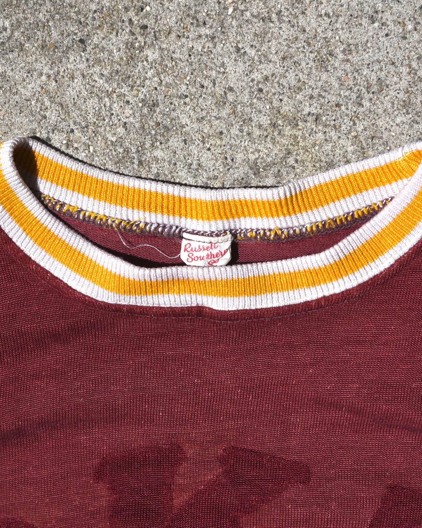 1960s Russell Southern Durene Jersey Fraternity M Sun Faded Ringer