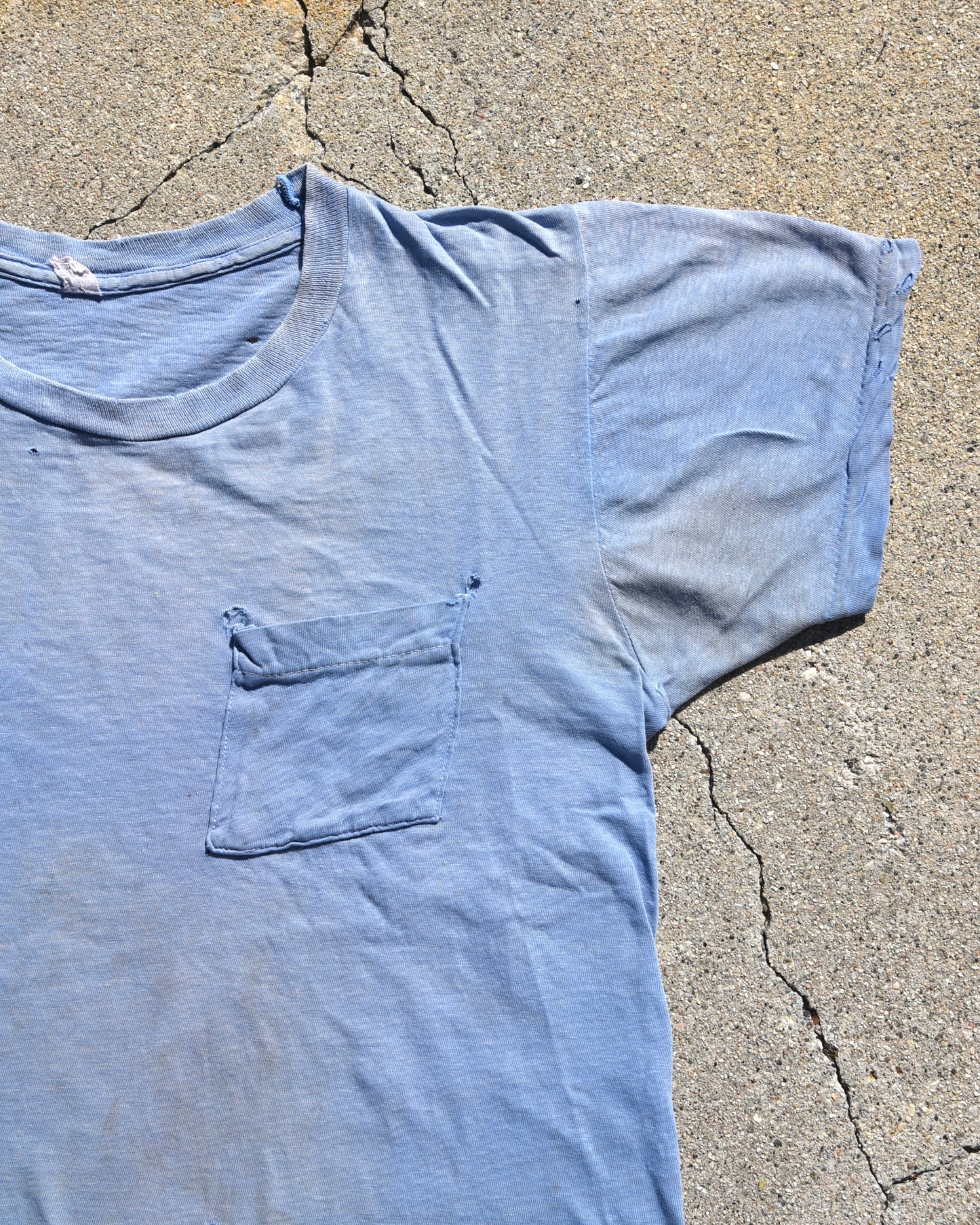 1950s Thrashed and Faded Blue Pocket Tshirt