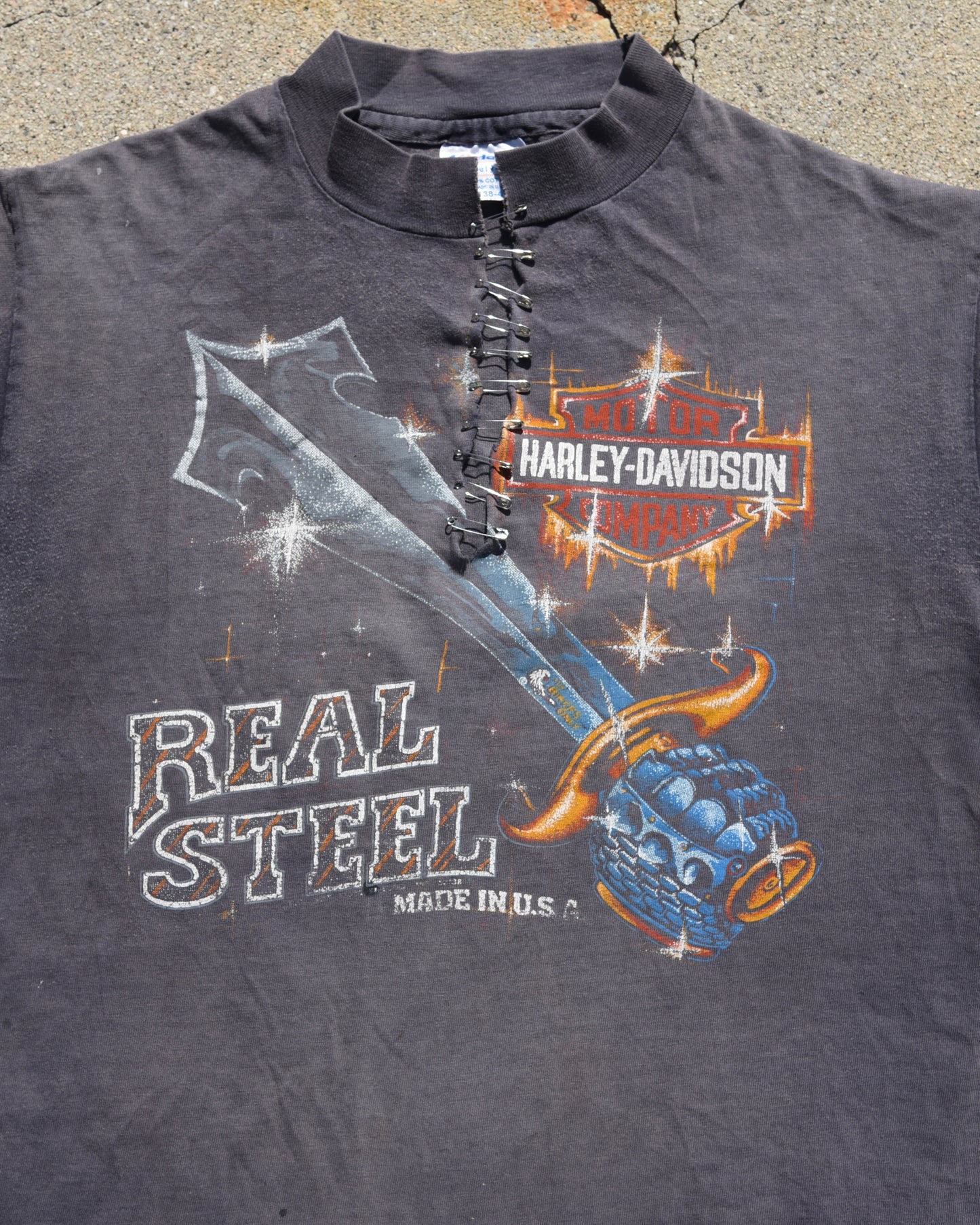1980s Thrashed and Faded Harley Davidson Real Steel Tshirt