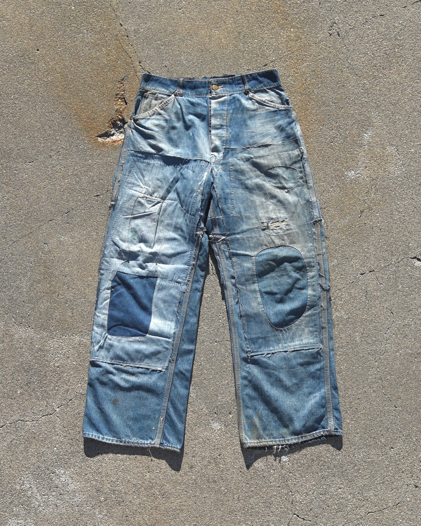 1940s Faded and Repaired Buckleback Denim