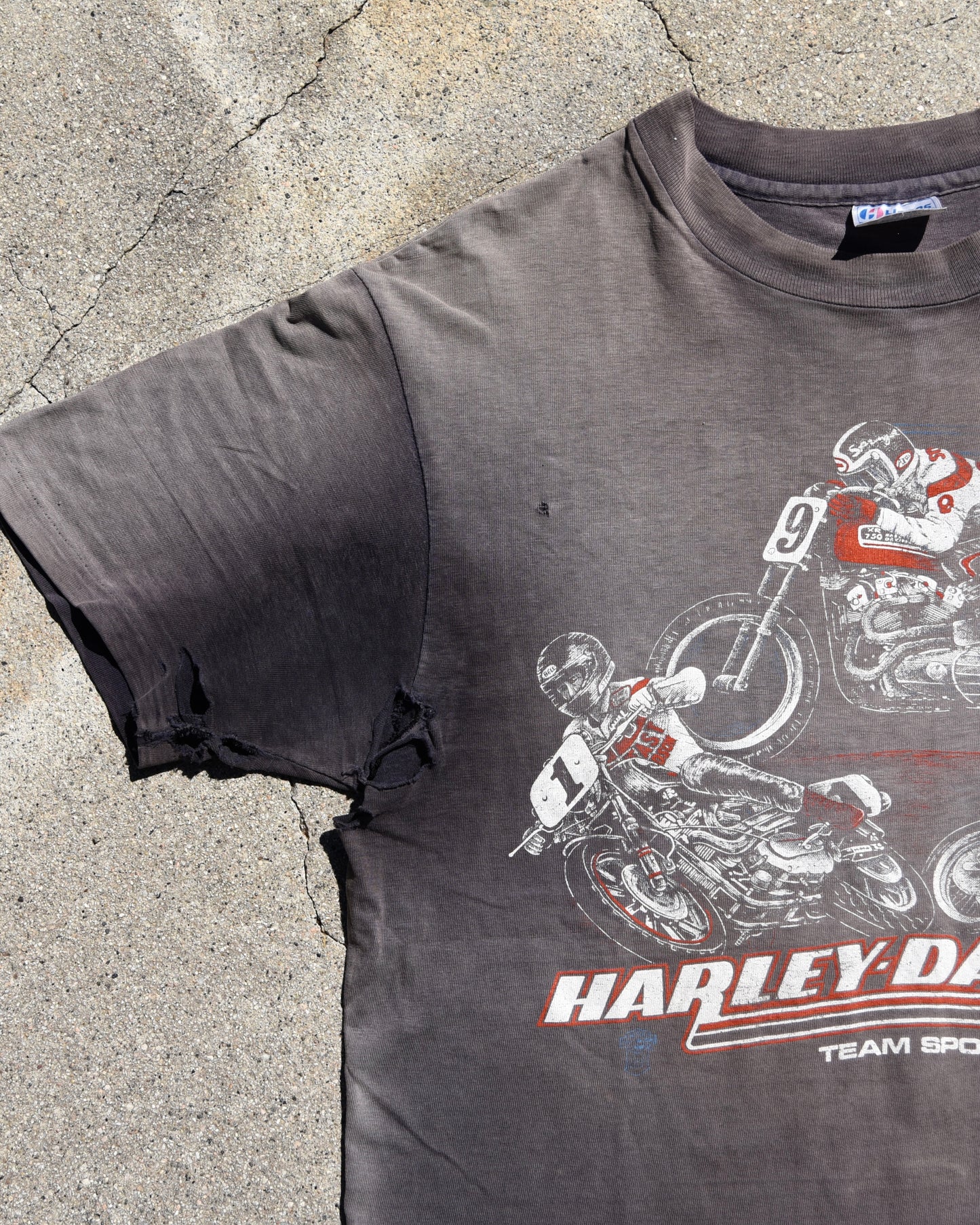 1980s Sun Faded Harley Davidson Team Sponsor Tshirt