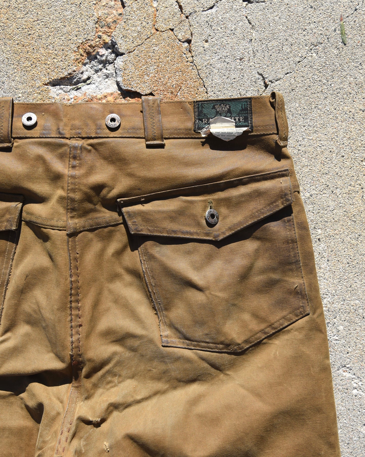 1950s Black Bear Rain-Tite Waxed Canvas Logging Pants