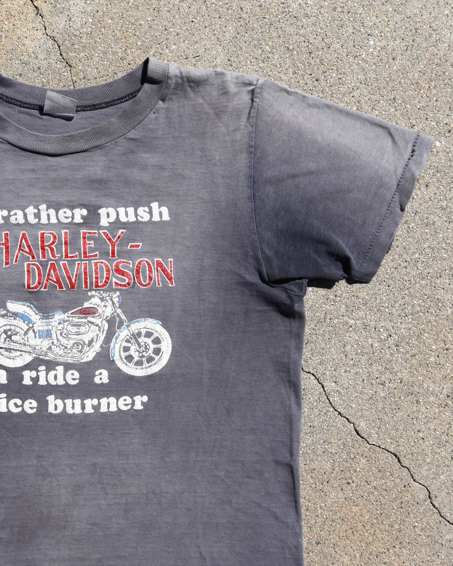 1980s Sun Faded I’d Rather Push My Harley Tshirt