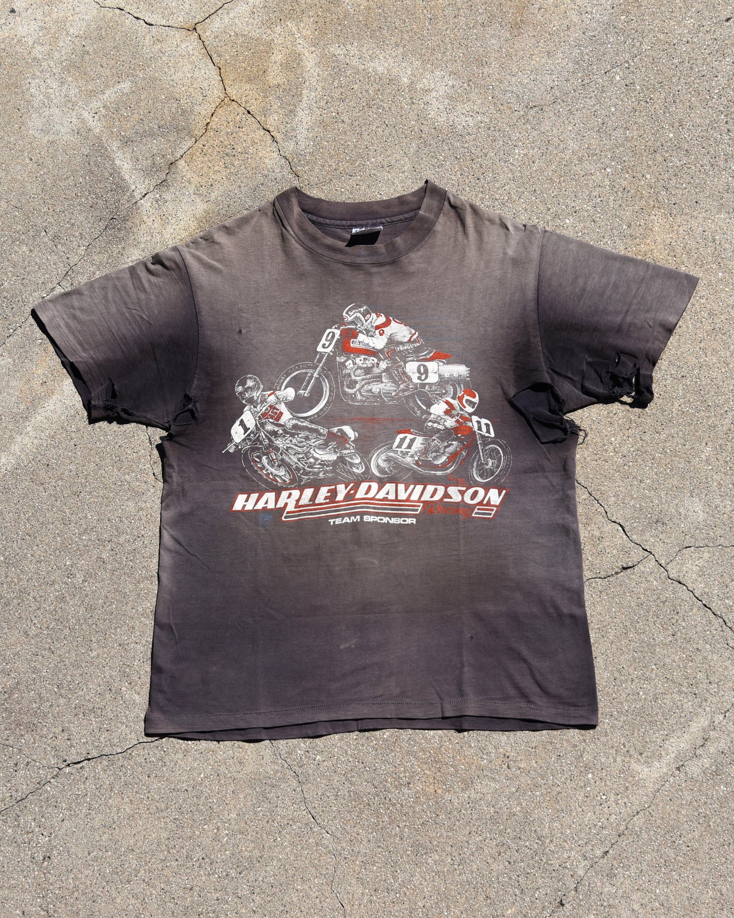 1980s Sun Faded Harley Davidson Team Sponsor Tshirt