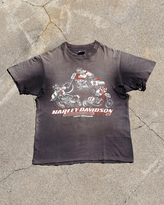 1980s Sun Faded Harley Davidson Team Sponsor Tshirt