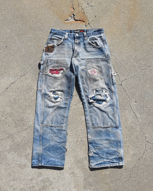 1990s Faded and Repaired Wrangler Double Knee Denim Jeans