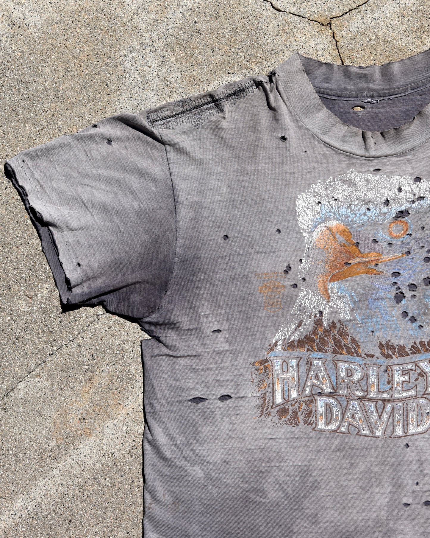 1980s Thrashed and Sun Faded Harley Davidson Eagle Tshirt