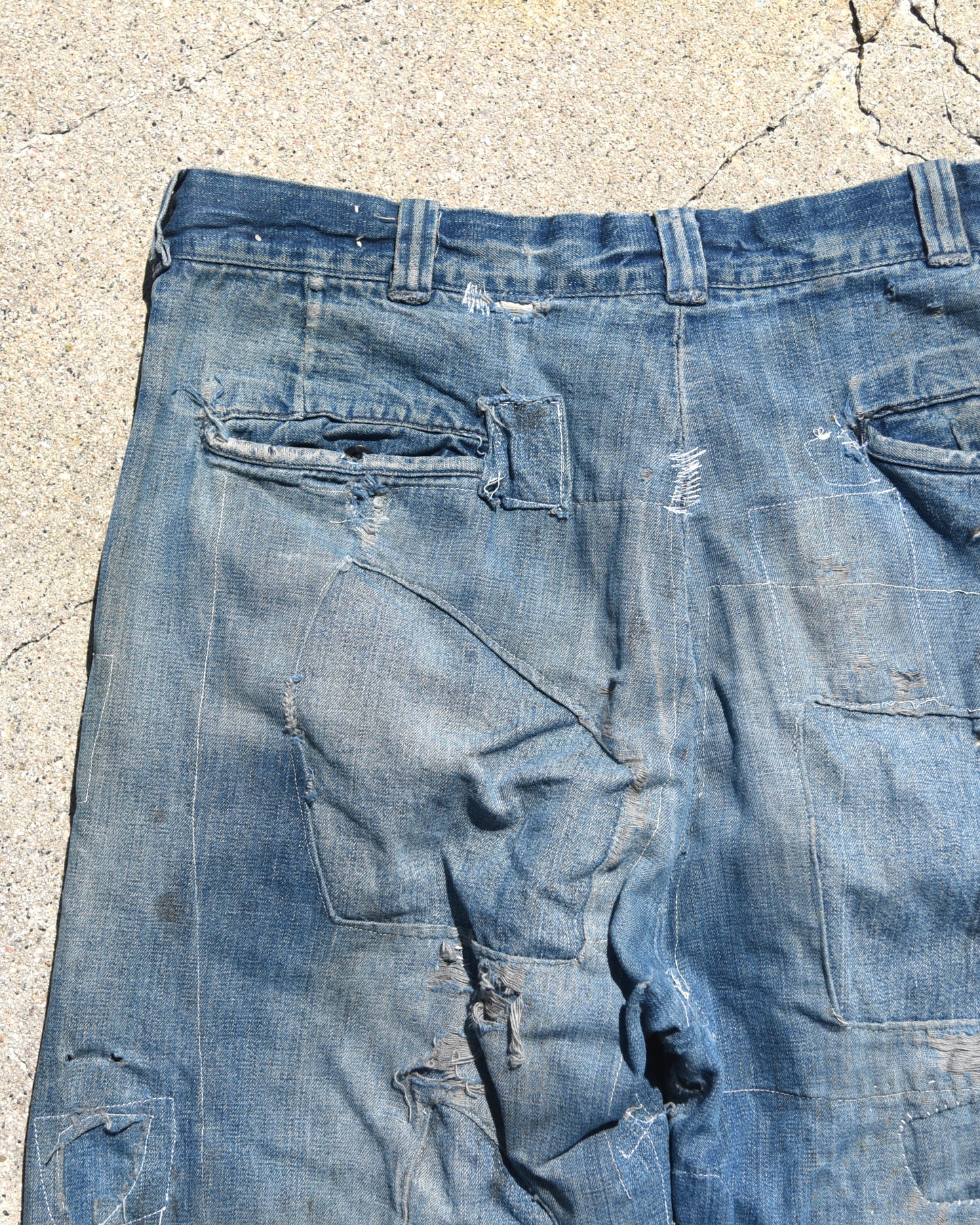 1950s Thrashed and Repaired Denim Jeans