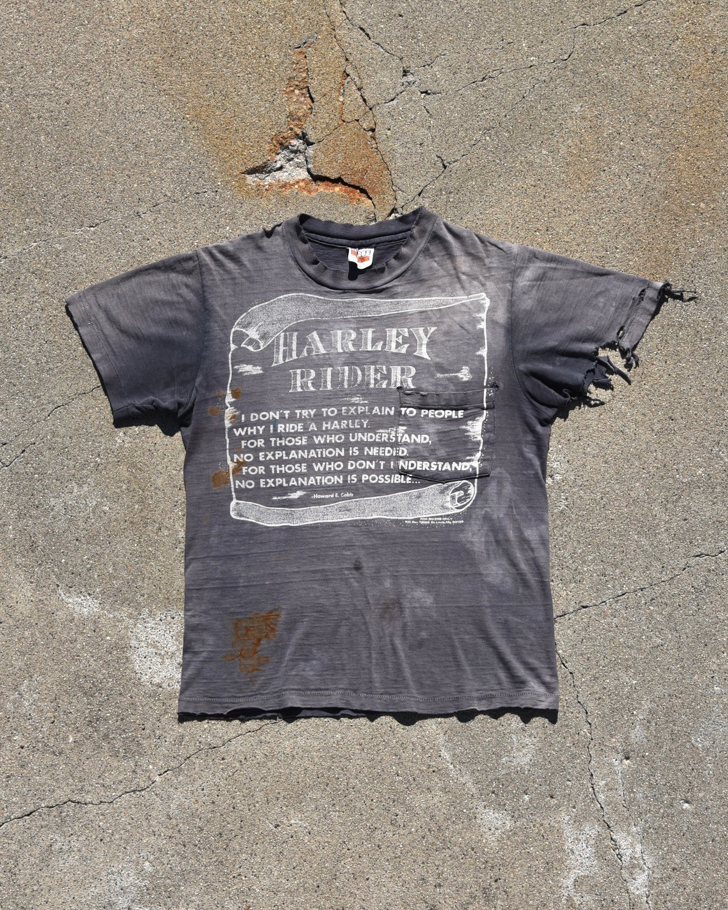 1980s Thrashed and Sun Faded Harley Rider Tshirt