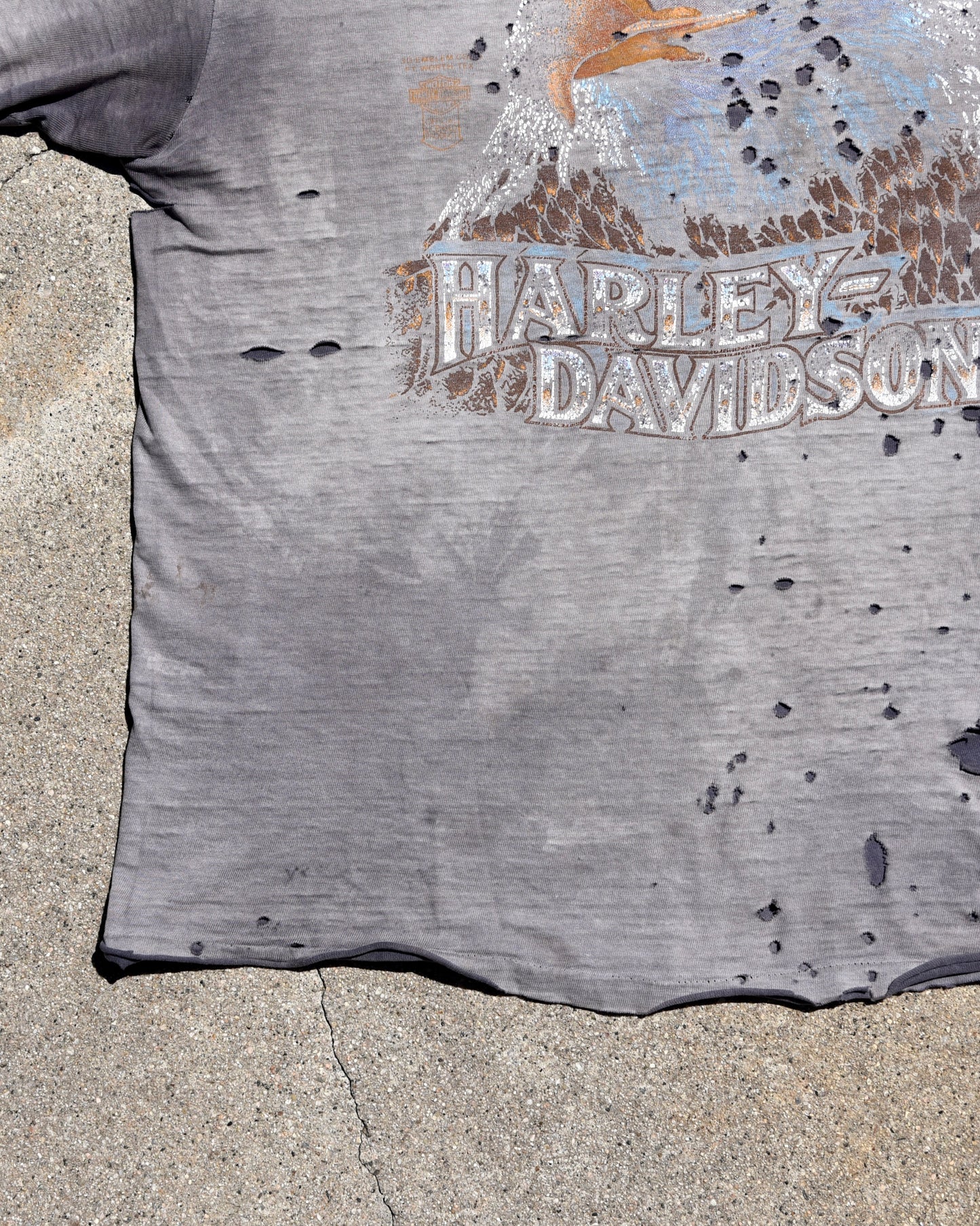 1980s Thrashed and Sun Faded Harley Davidson Eagle Tshirt
