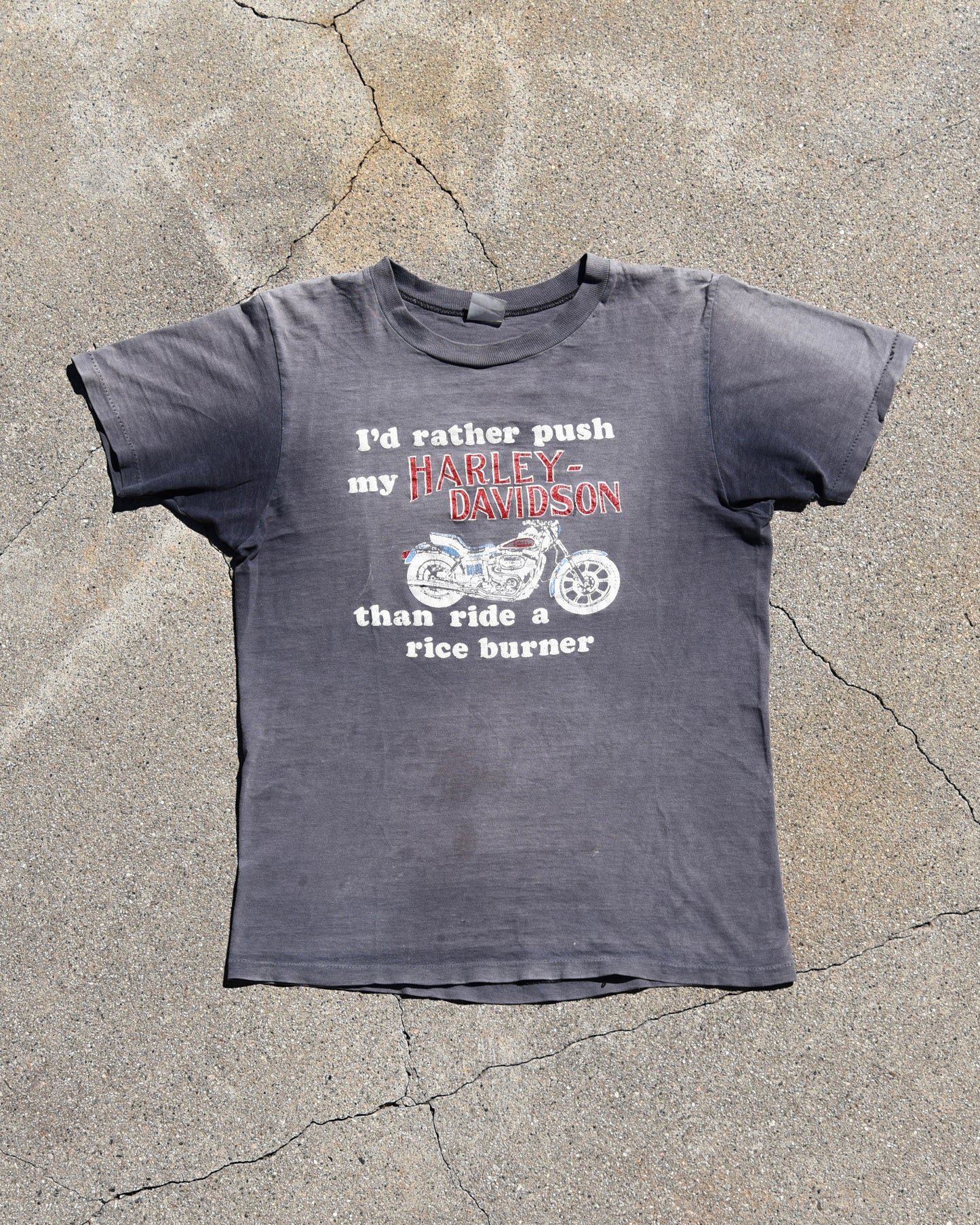 1980s Sun Faded I’d Rather Push My Harley Tshirt