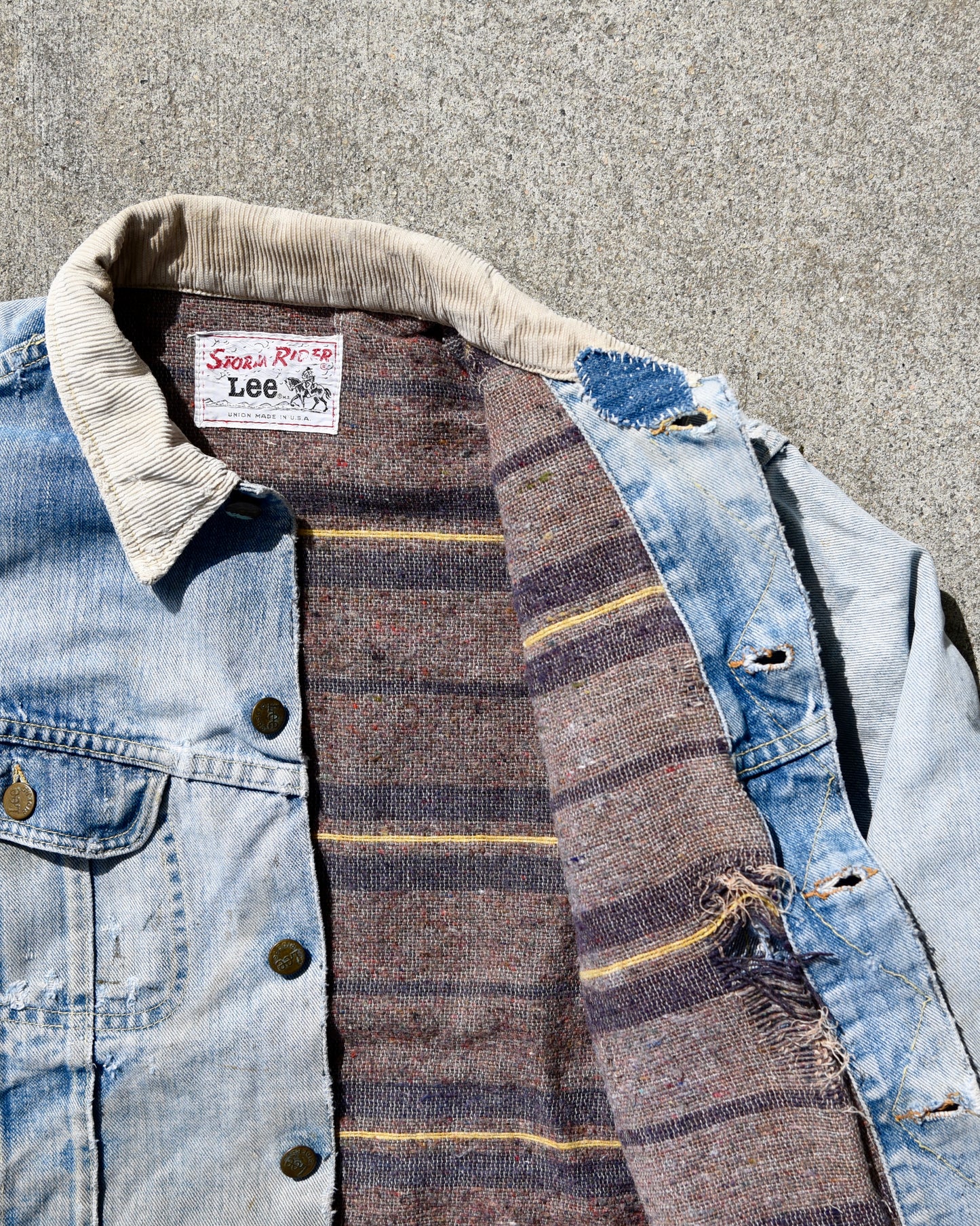1970s Lee Storm Rider Wool Lined Denim Jacket Union Made Thrashed