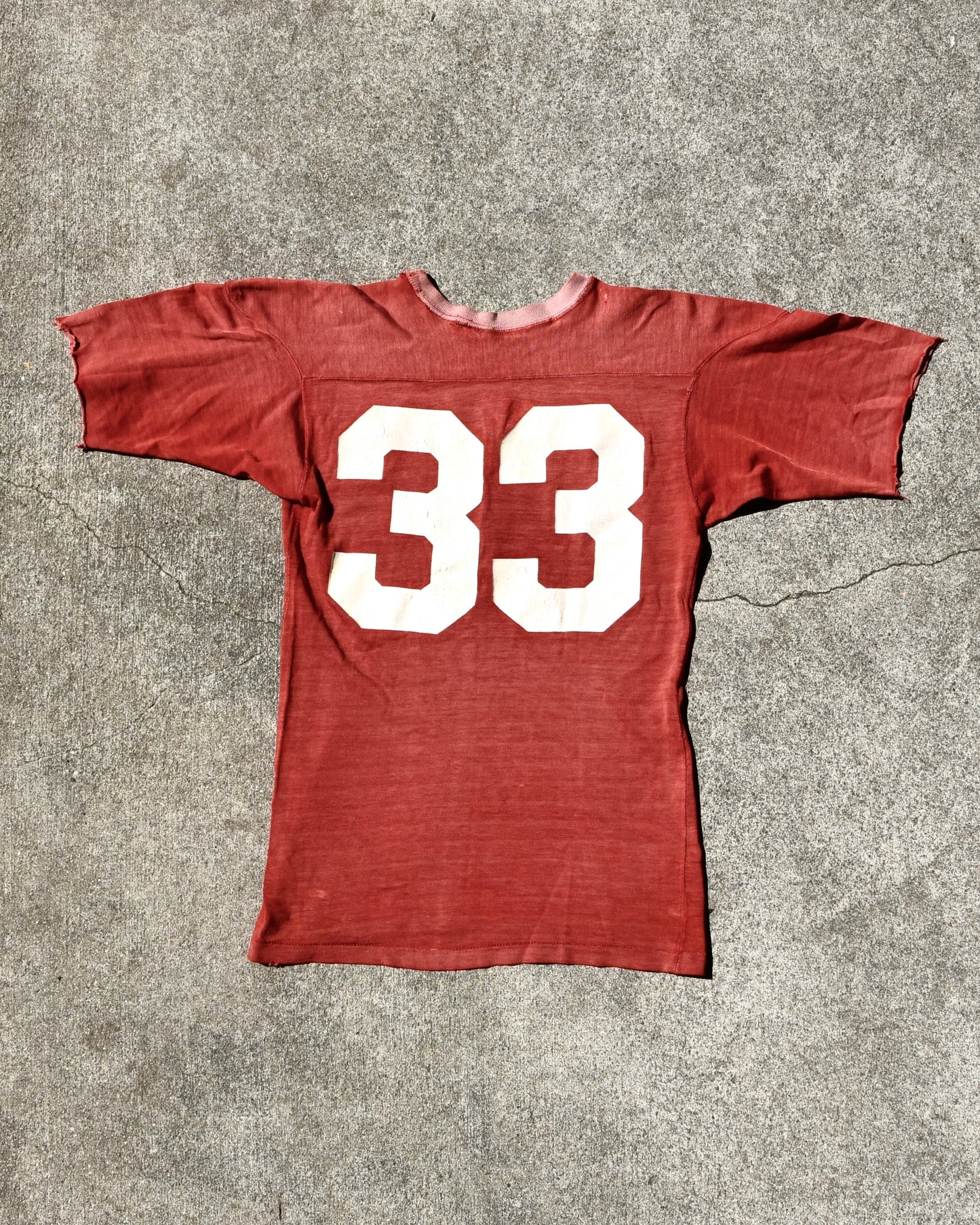 1950s Faded Cotton Cherry Red Football Jersey Two Tone #33