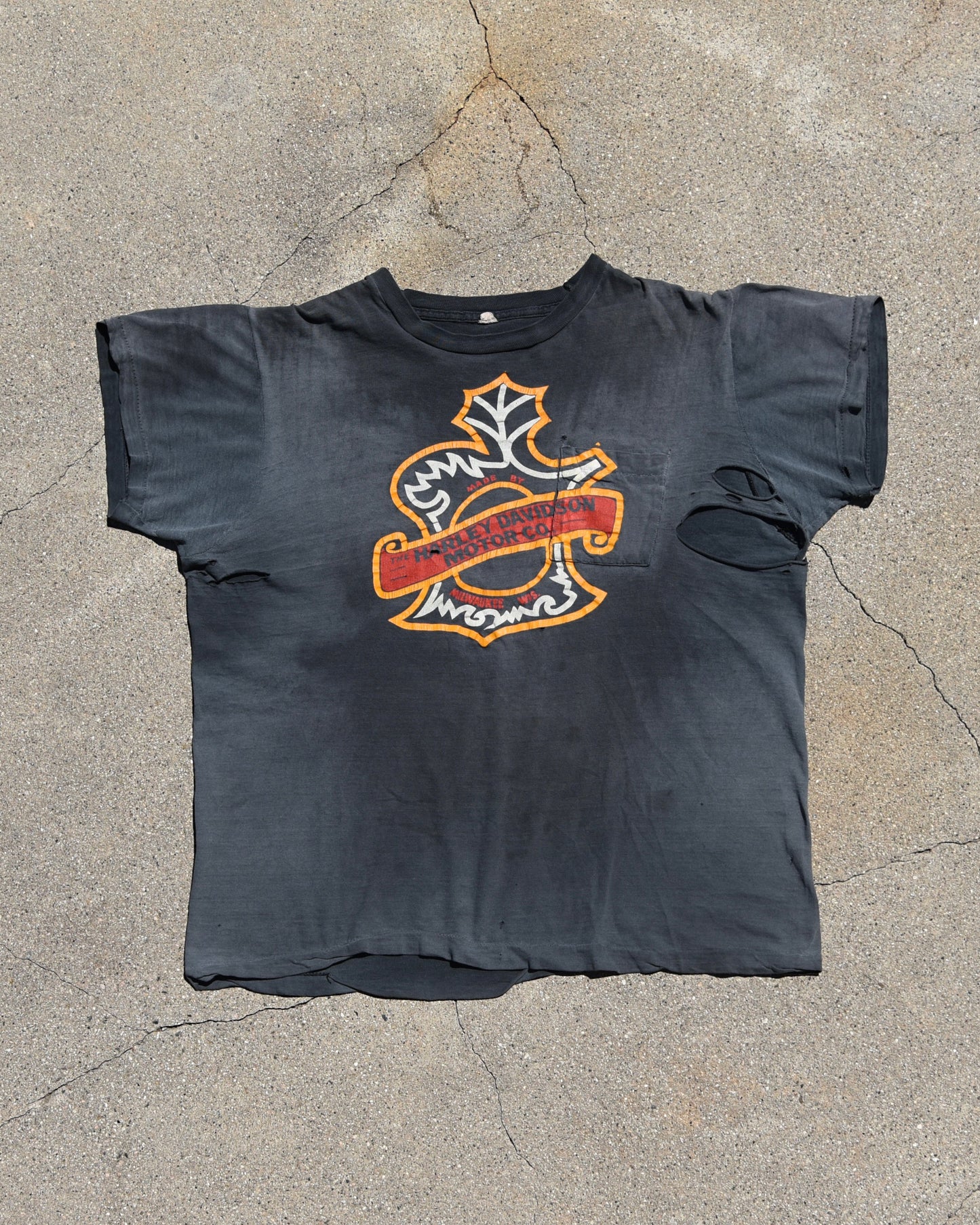 1970s Sun Faded Harley Davidson Pocket Tshirt