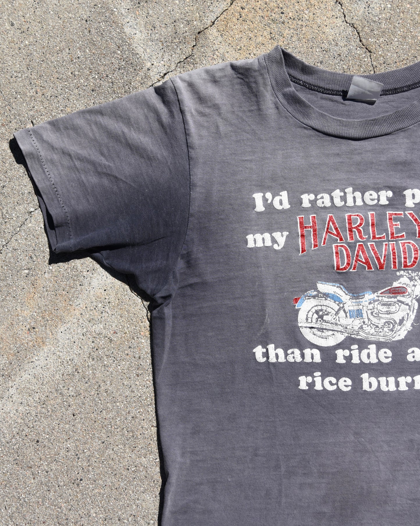 1980s Sun Faded I’d Rather Push My Harley Tshirt