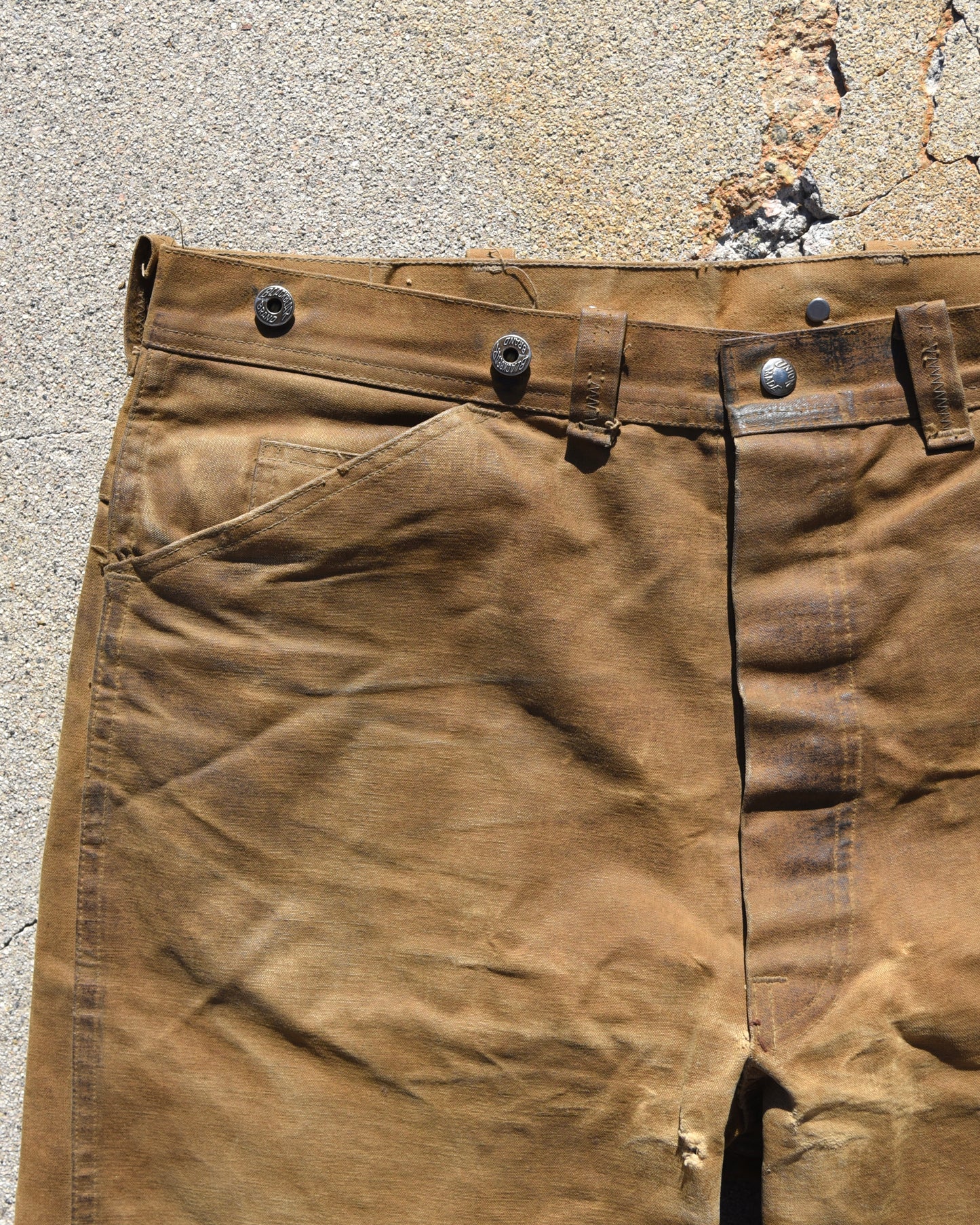 1950s Black Bear Rain-Tite Waxed Canvas Logging Pants