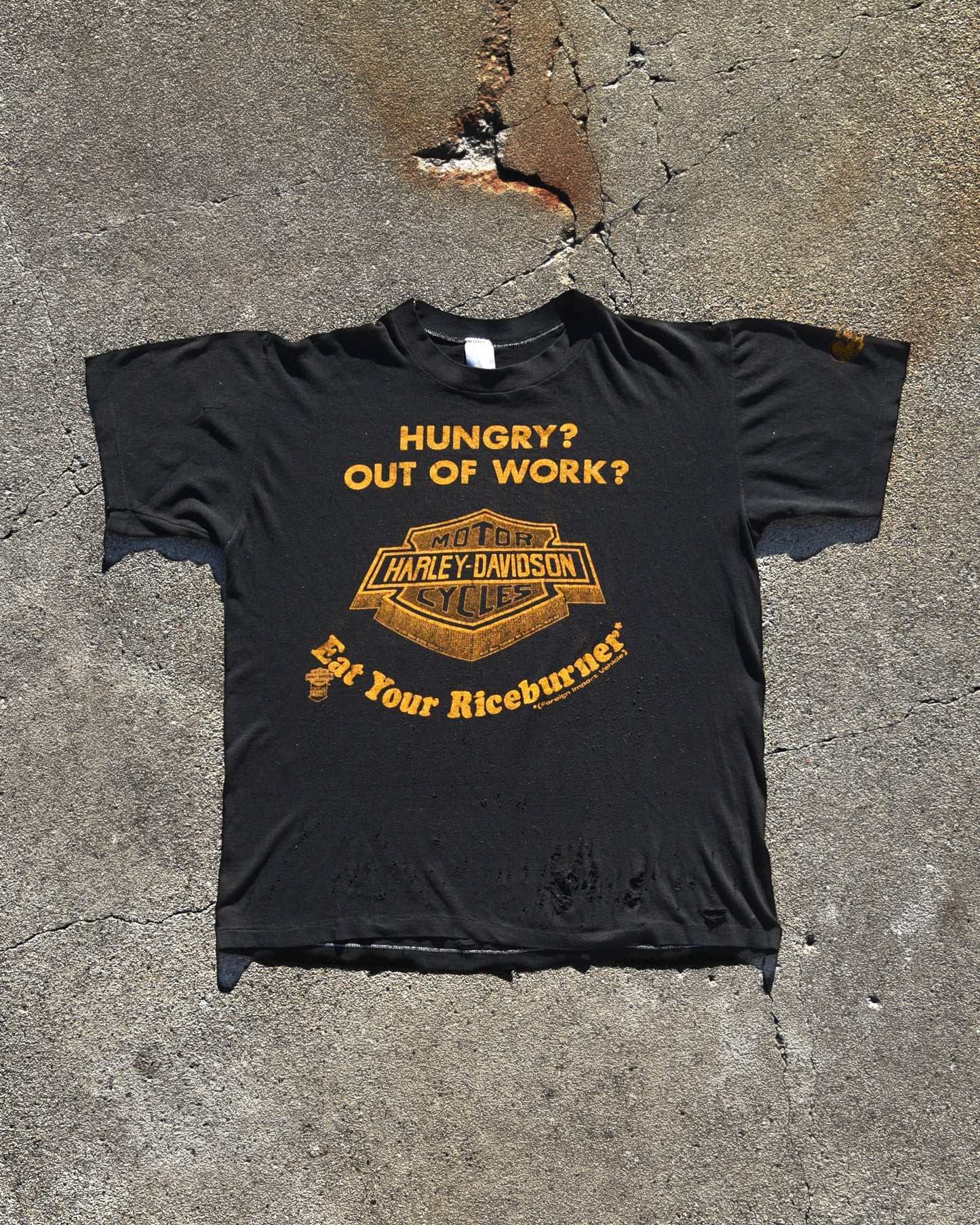 1970s Harley Davidson Eat Your Riceburner Tshirt