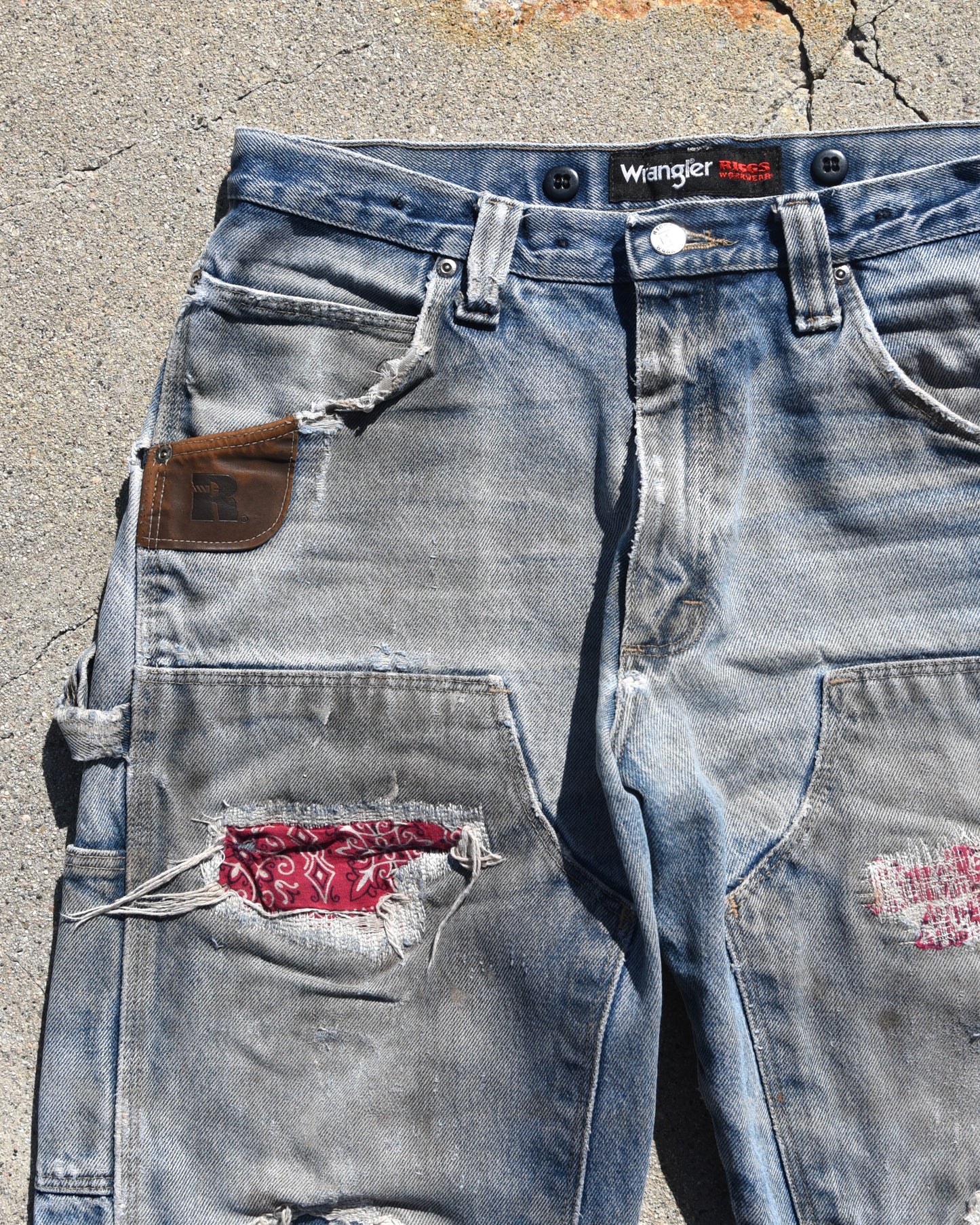 1990s Faded and Repaired Wrangler Double Knee Denim Jeans