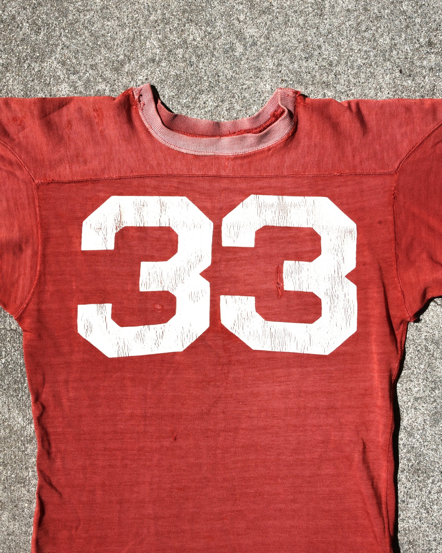 1950s Faded Cotton Cherry Red Football Jersey Two Tone #33