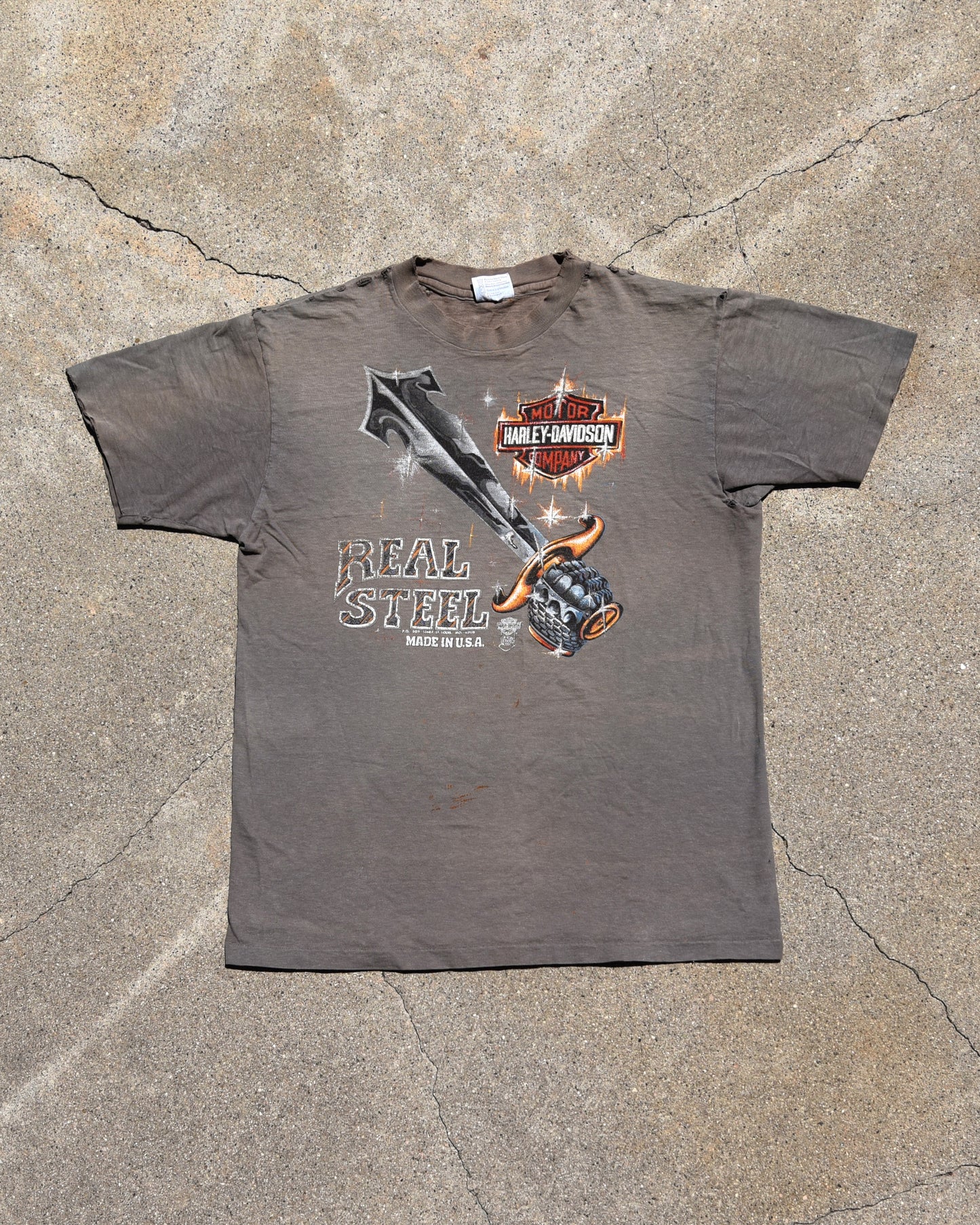 1980s Sun Faded Harley Davidson Real Steel Tshirt