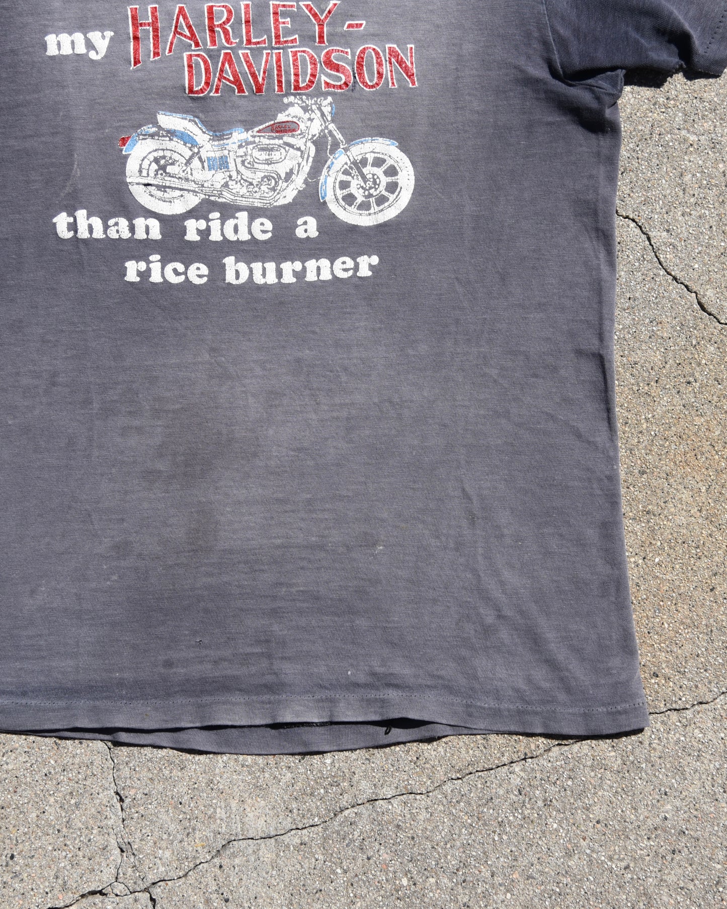 1980s Sun Faded I’d Rather Push My Harley Tshirt