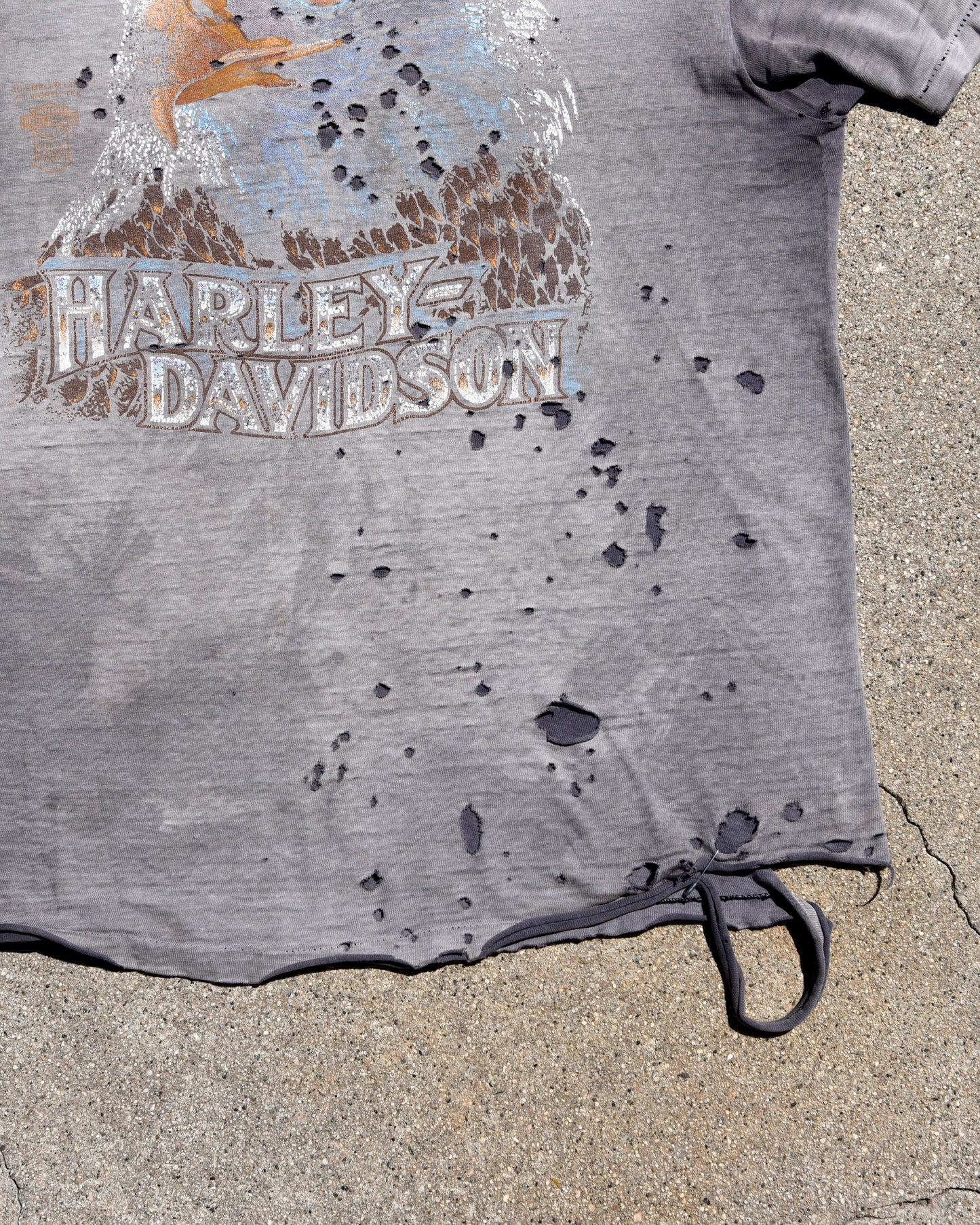 1980s Thrashed and Sun Faded Harley Davidson Eagle Tshirt