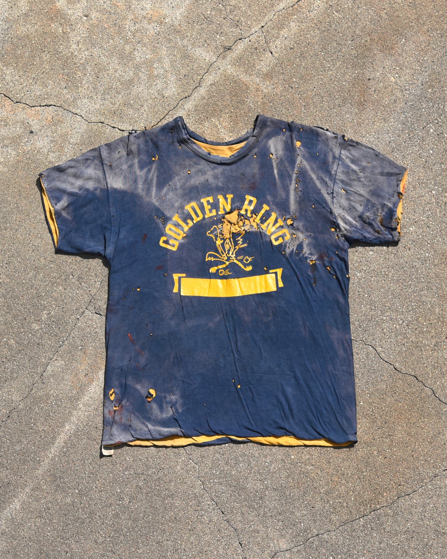 1970s Thrashed and Sun Faded Golden Ring Double Face Tshirt