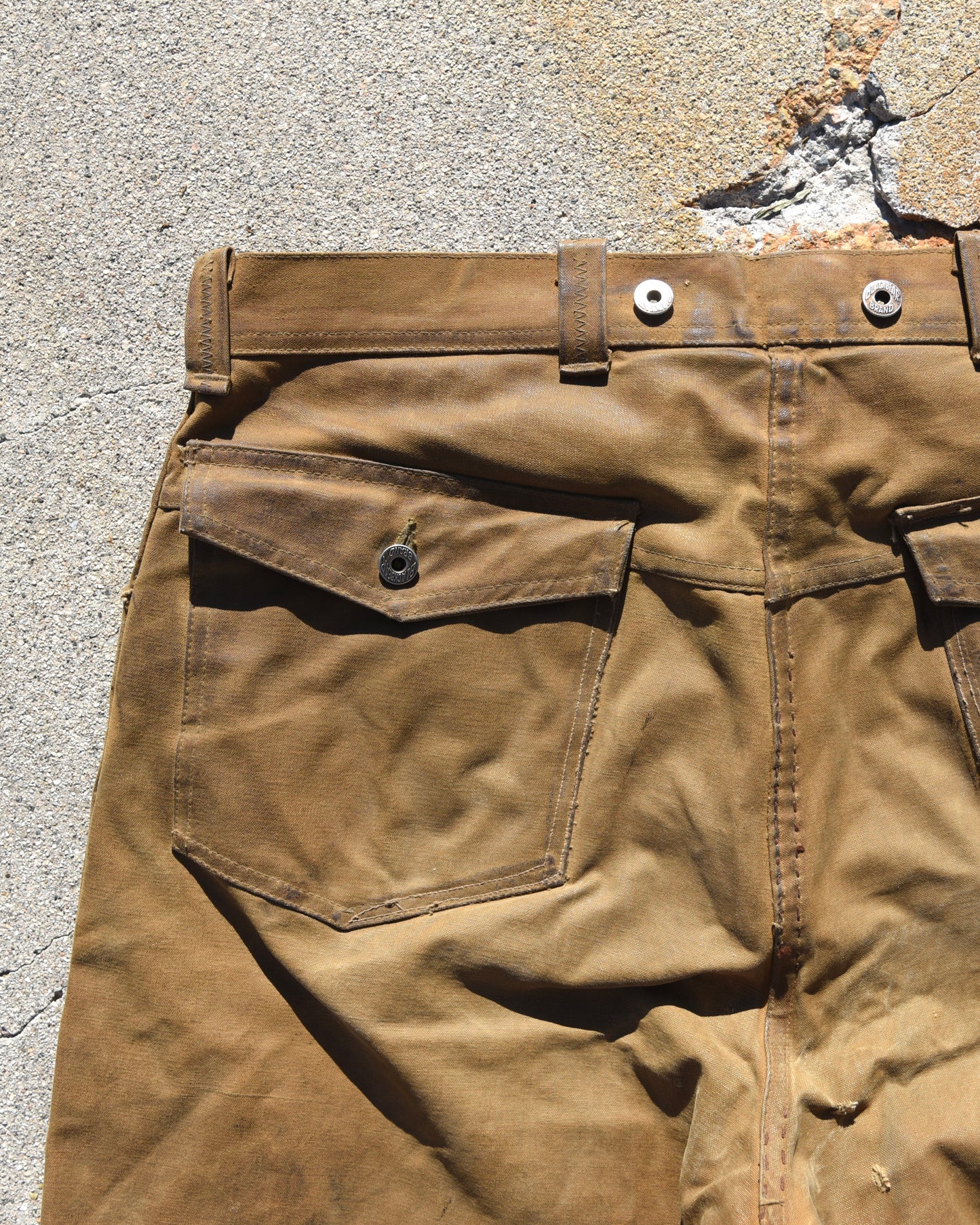 1950s Black Bear Rain-Tite Waxed Canvas Logging Pants