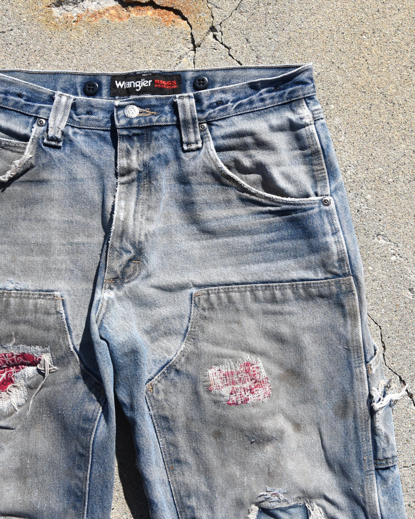 1990s Faded and Repaired Wrangler Double Knee Denim Jeans