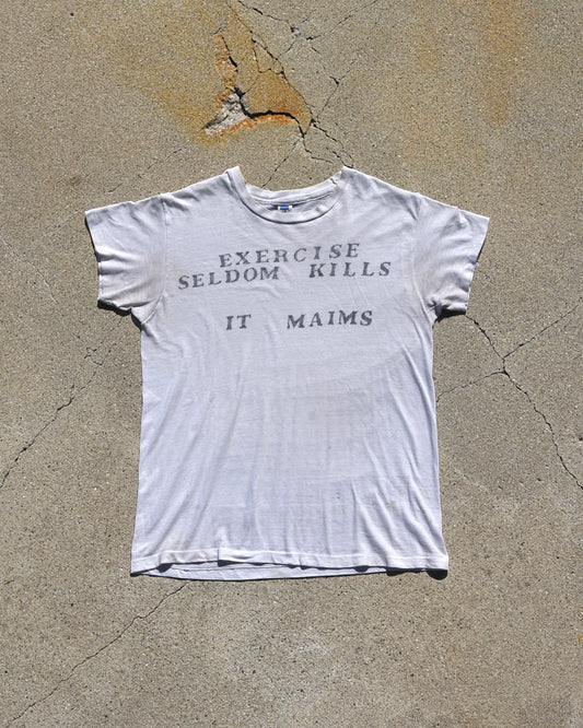 1970s Exercise Seldom Kills It Maims Tshirt