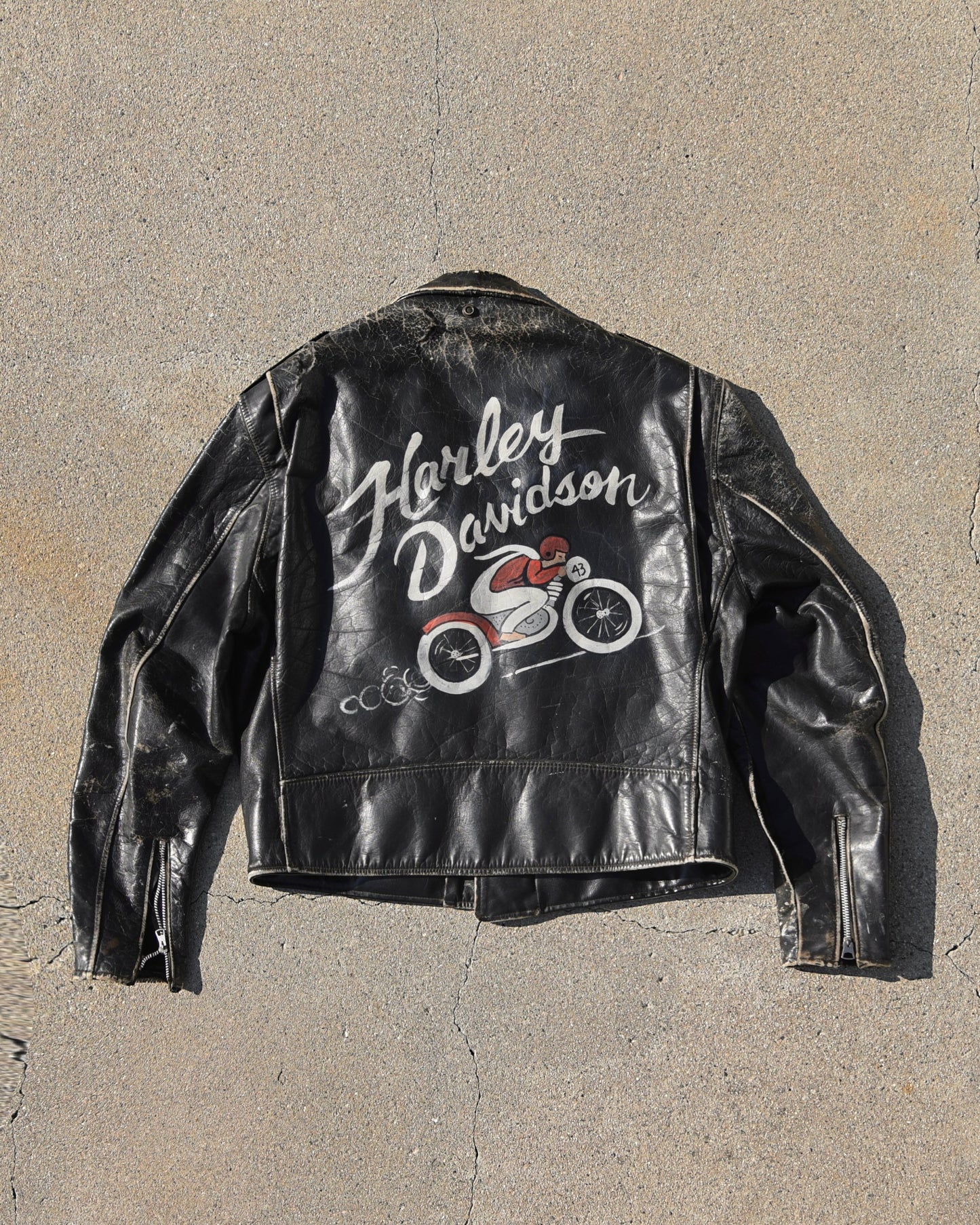 1950s Schott Perfecto Motorcycle Jacket - Hand Painted Harley Davidson