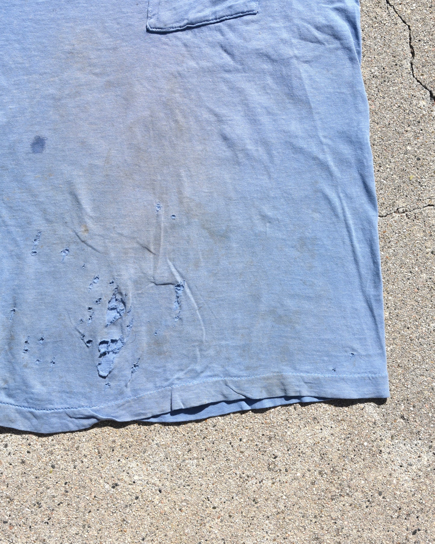 1950s Thrashed and Faded Blue Pocket Tshirt
