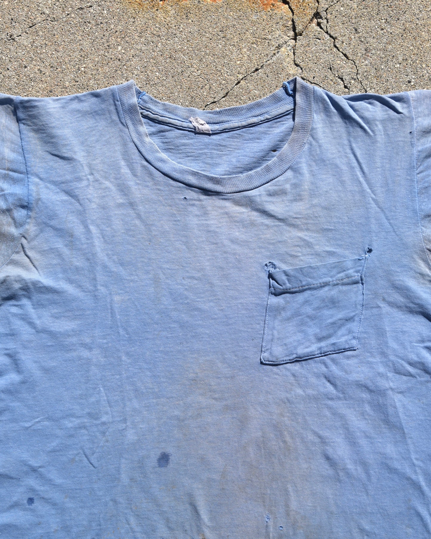 1950s Thrashed and Faded Blue Pocket Tshirt