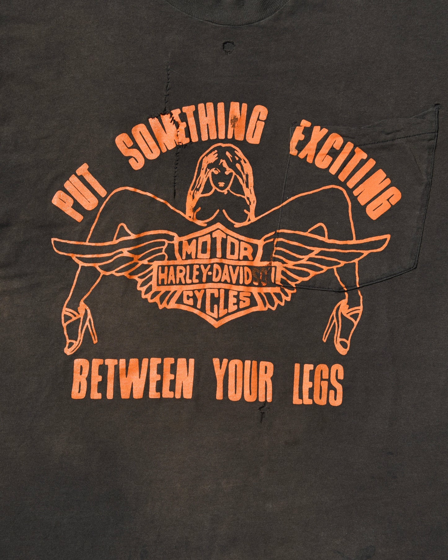 1980s Put Something Exciting Between Your Legs Harley Davidson Tshirt