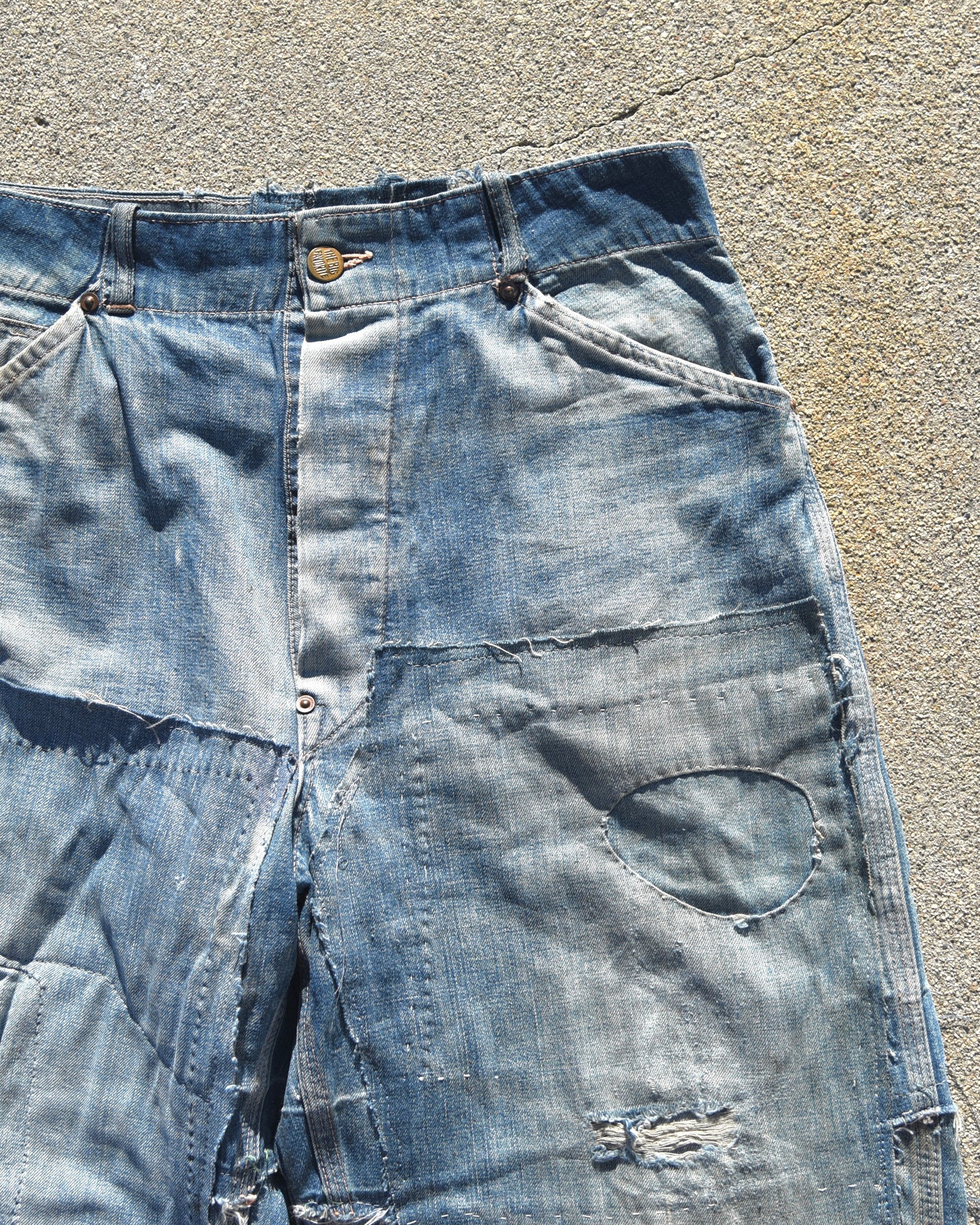 1940s Faded and Repaired Buckleback Denim
