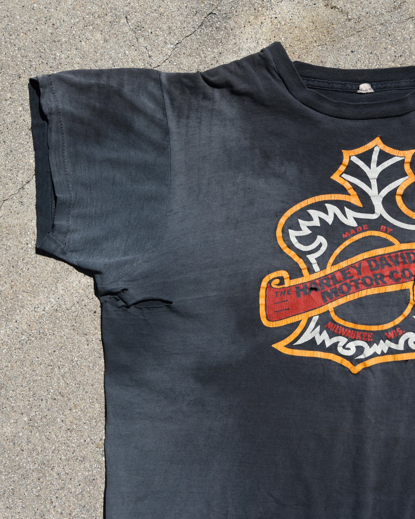 1970s Sun Faded Harley Davidson Pocket Tshirt