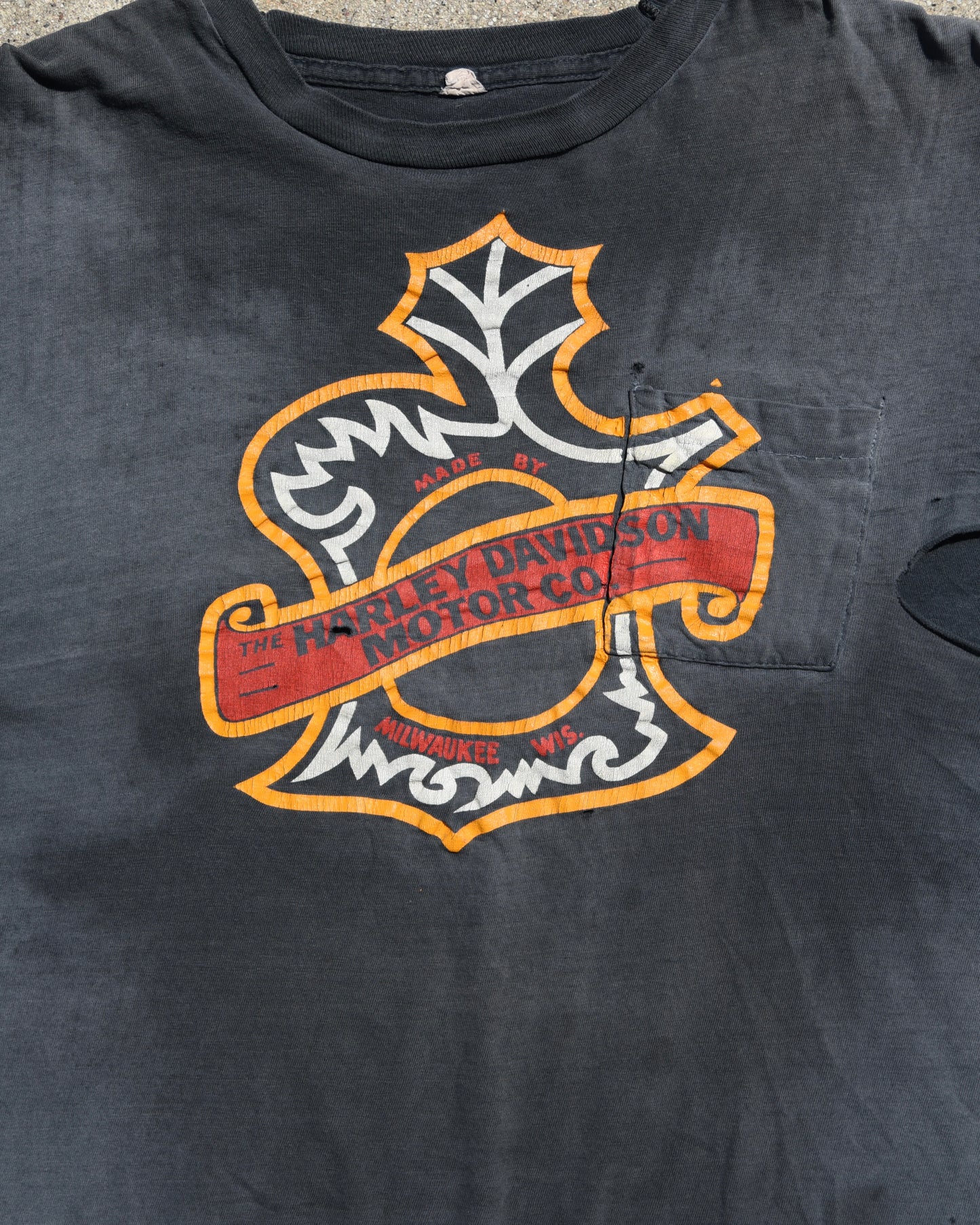 1970s Sun Faded Harley Davidson Pocket Tshirt