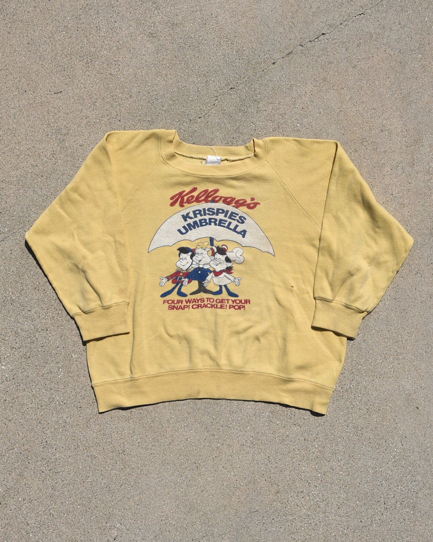 1960s Kelloggs Rice Krispies Snap Crackle Pop Yellow Crewneck Sweatshirt