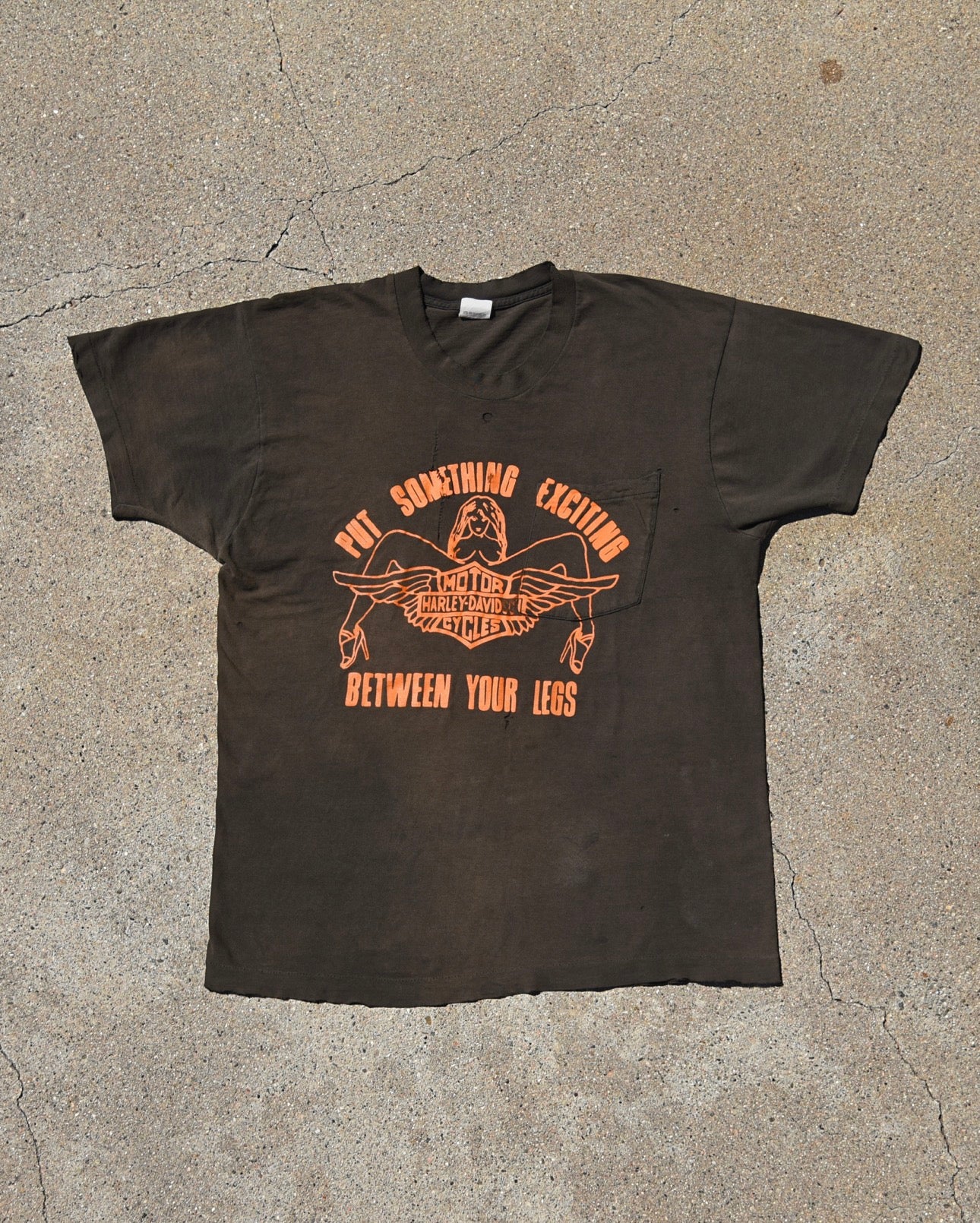 1980s Put Something Exciting Between Your Legs Harley Davidson Tshirt