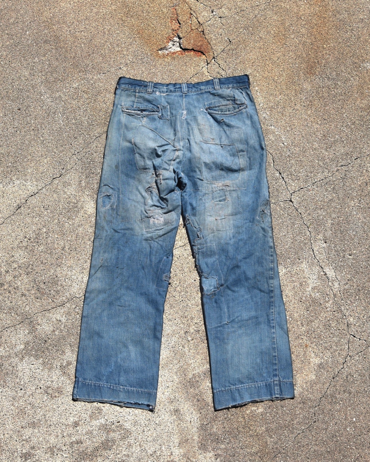 1950s Thrashed and Repaired Denim Jeans