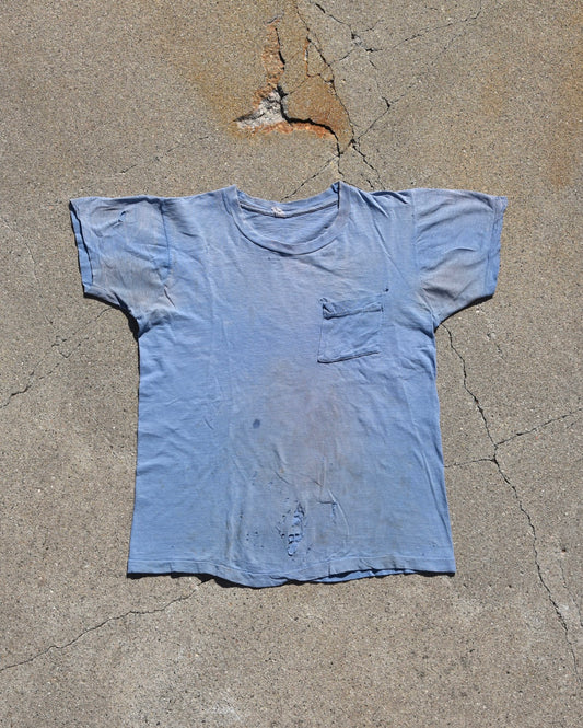 1950s Thrashed and Faded Blue Pocket Tshirt