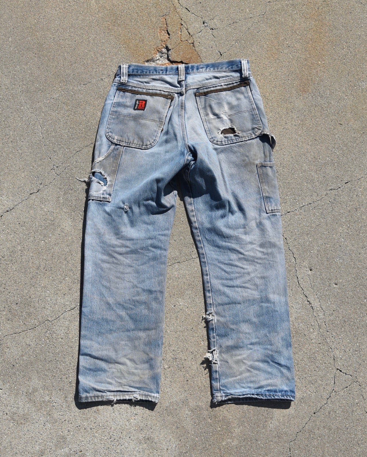 1990s Faded and Repaired Wrangler Double Knee Denim Jeans